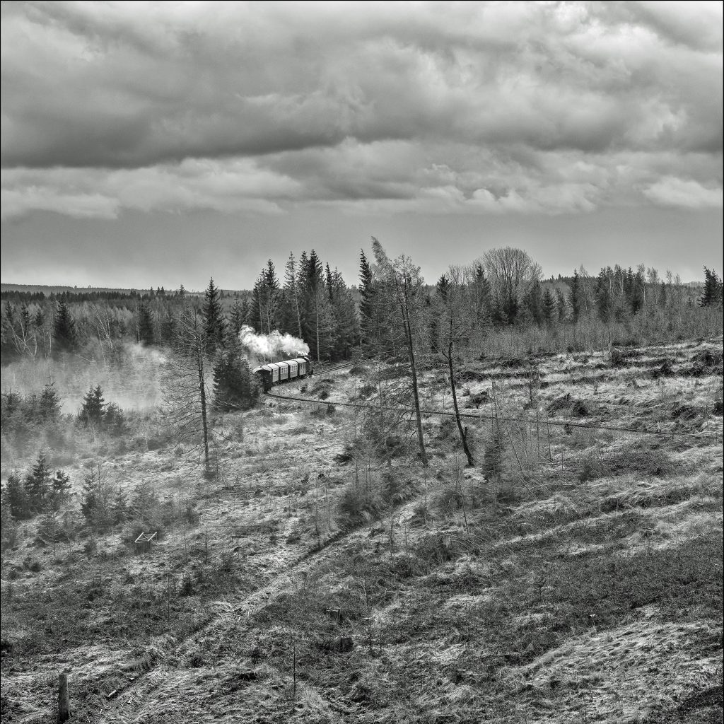 Steam Engine, Train, Class 99, Hills, Cut Trees, Devastaed Landscape