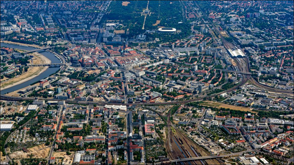 Aerial view of town center of Dresden (Altstadt), Saxony, Germany